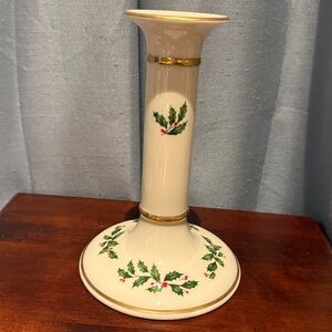 Lenox Holiday Dimension 7"  Holly Berry Tall Candlestick Made in U.S.A.